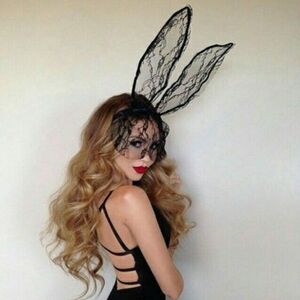 Black Lace Bunny Ears Headband | Bendable Costume Accessory